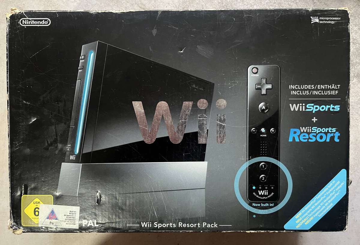 Nintendo Wii Console  Wii Sports Resort Pack (Black)  CIB  Good Condition