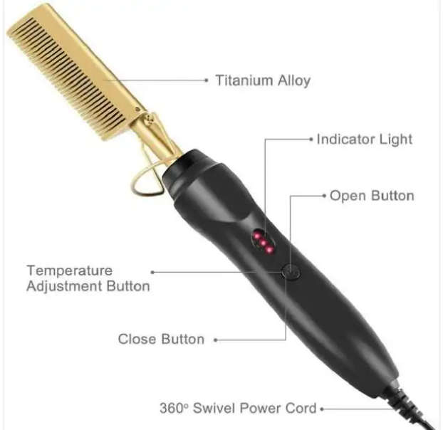Original Electric Hair Hot Comb - 2 in 1 Straightener/Curling iron