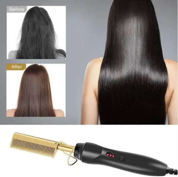 Original Electric Hair Hot Comb - 2 in 1 Straightener/Curling iron