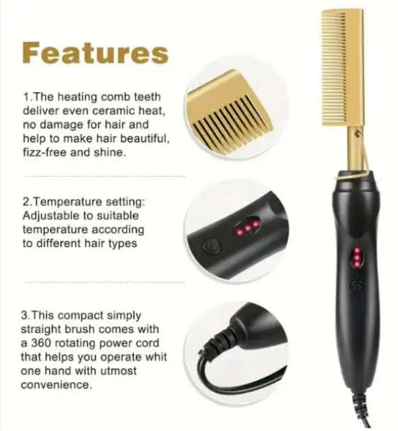 Original Electric Hair Hot Comb - 2 in 1 Straightener/Curling iron