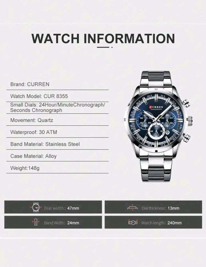 CURREN Men Luxury Stainless Steel Wristwatch Military Chronograph Quartz Watches