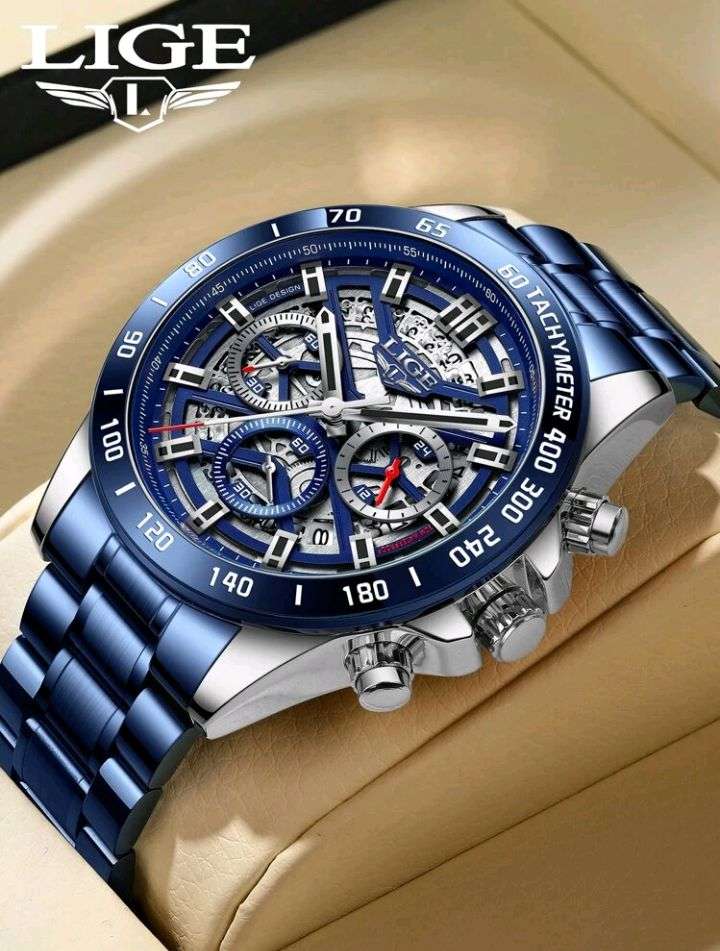 LIGE Mens Watch with Stainless Steel Top Brand Luxury Sports Quartz Watch