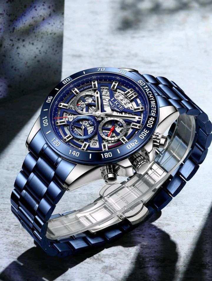 LIGE Mens Watch with Stainless Steel Top Brand Luxury Sports Quartz Watch