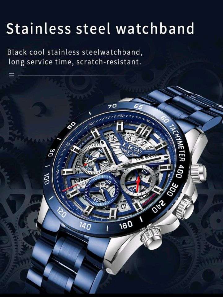LIGE Mens Watch with Stainless Steel Top Brand Luxury Sports Quartz Watch