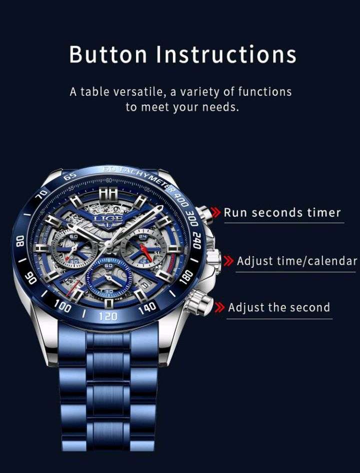 LIGE Mens Watch with Stainless Steel Top Brand Luxury Sports Quartz Watch