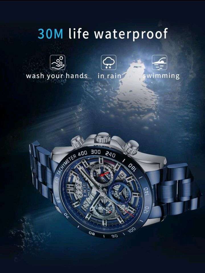 LIGE Mens Watch with Stainless Steel Top Brand Luxury Sports Quartz Watch