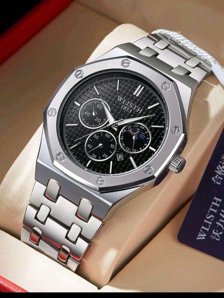 WLISTH Men Gents Quartz Analogue Stainless Steel Strap Silver Wristwatch GIFT