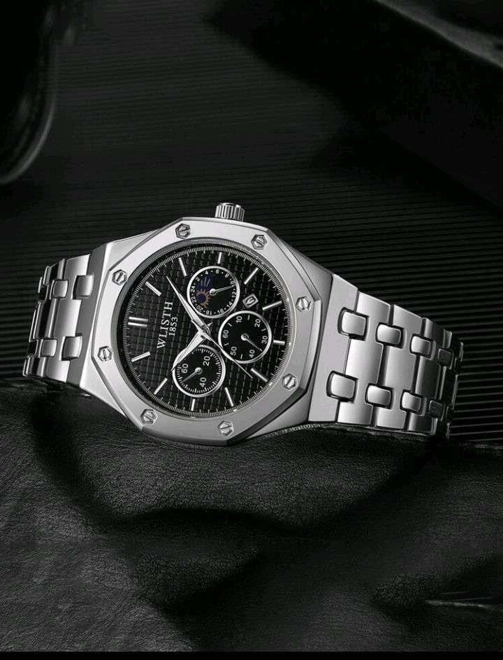 WLISTH Men Gents Quartz Analogue Stainless Steel Strap Silver Wristwatch GIFT