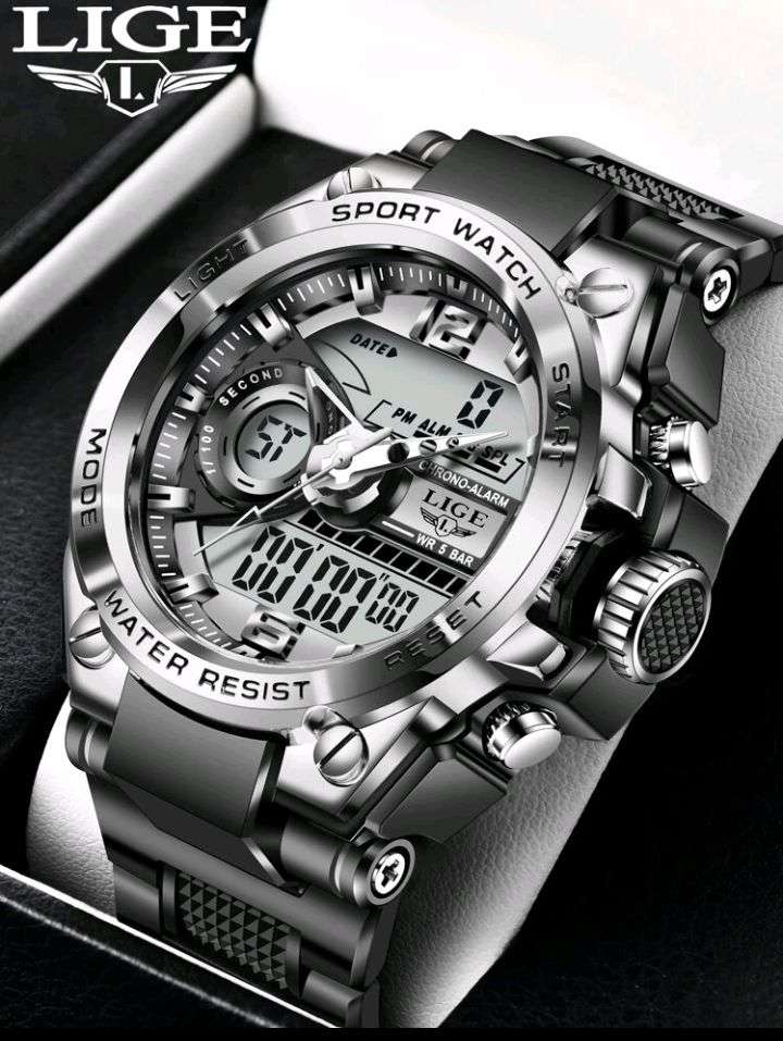 LIGE Digital Men Military Watch 50m Waterproof Wristwatch Quartz Sport Watch