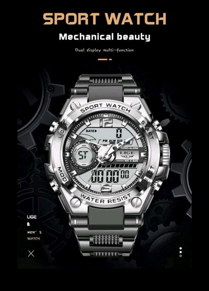 LIGE Digital Men Military Watch 50m Waterproof Wristwatch Quartz Sport Watch