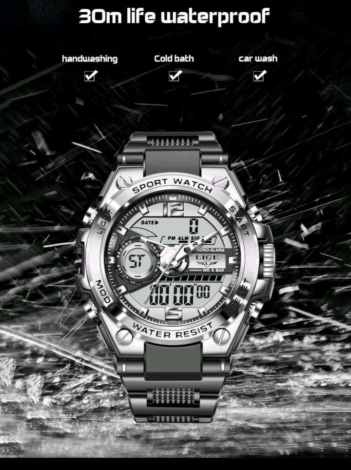 LIGE Digital Men Military Watch 50m Waterproof Wristwatch Quartz Sport Watch