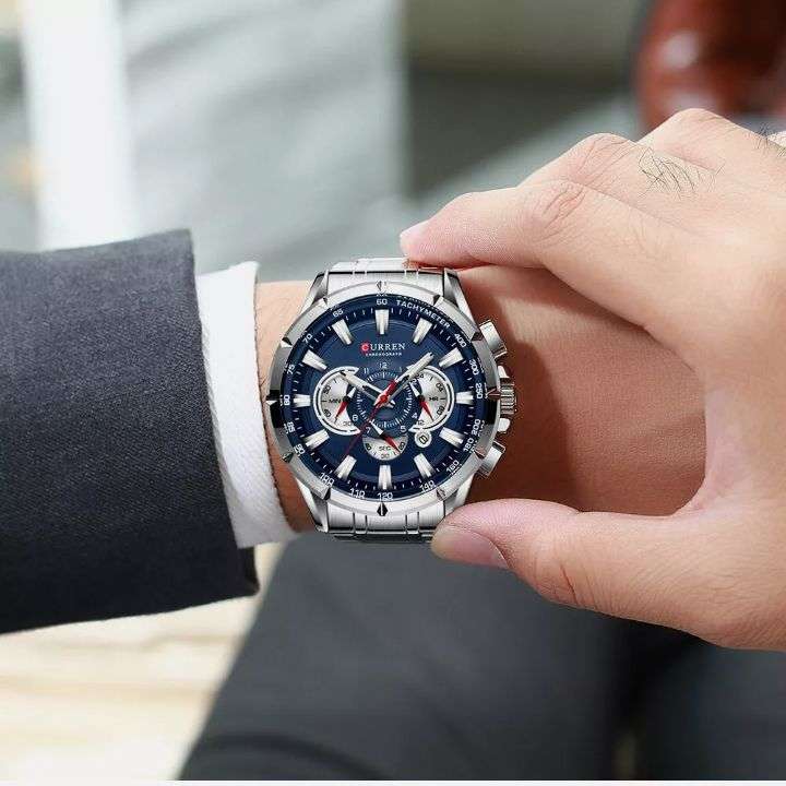 CURREN Men Watch Causal Sport Chronograph Steel Wristwatch Date Display Watches