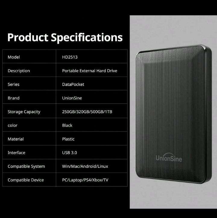 UnionSine UnionSine HDD 2.5" Portable External Hard Drive 500gb USB3.0 Storage Compatible