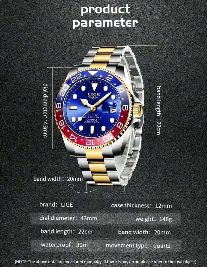 LIGE Mens Wristwatch Luxury Quartz Analogue Waterproof Sports Silver Watch