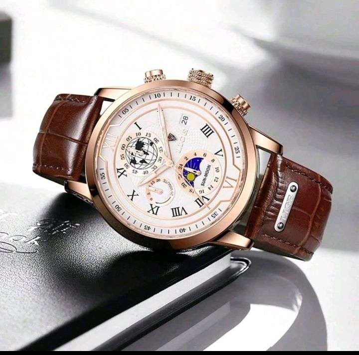 LIGE High-End Business Watch Men's Watch 24-Hour Moon Phase Rotating Waterproof Calendar Luminous