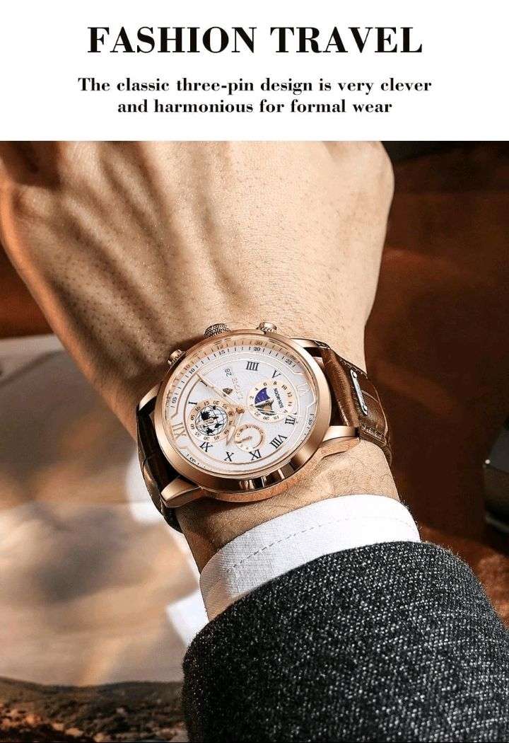 LIGE High-End Business Watch Men's Watch 24-Hour Moon Phase Rotating Waterproof Calendar Luminous