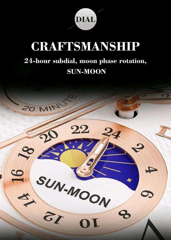 LIGE High-End Business Watch Men's Watch 24-Hour Moon Phase Rotating Waterproof Calendar Luminous