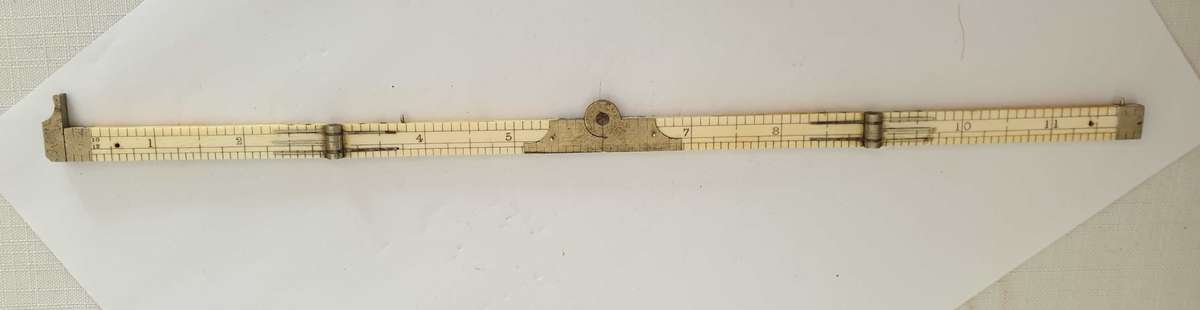 Antique ivory and brass four fold ruler made by E Preston in 1880