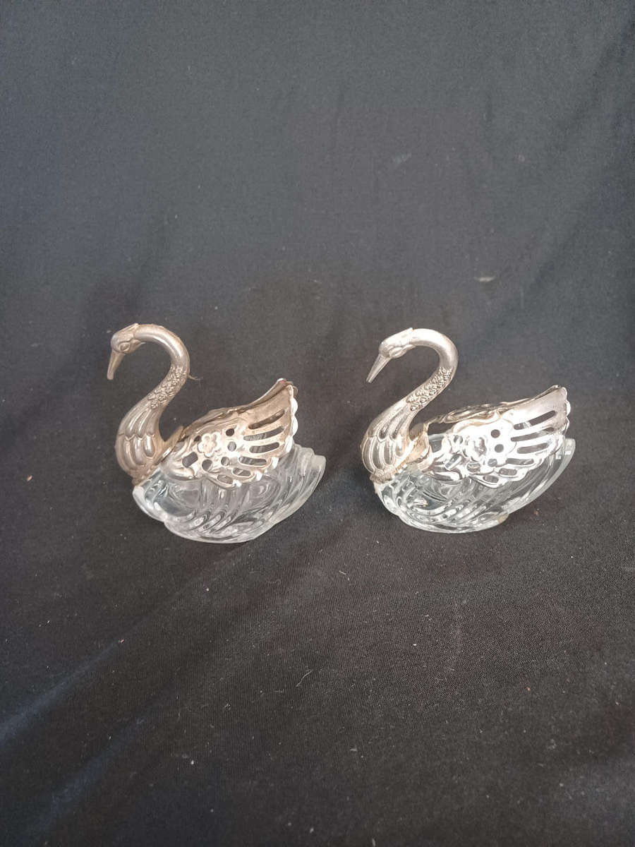 Vintage crystal glass and silver plated   salt and pepper cellars