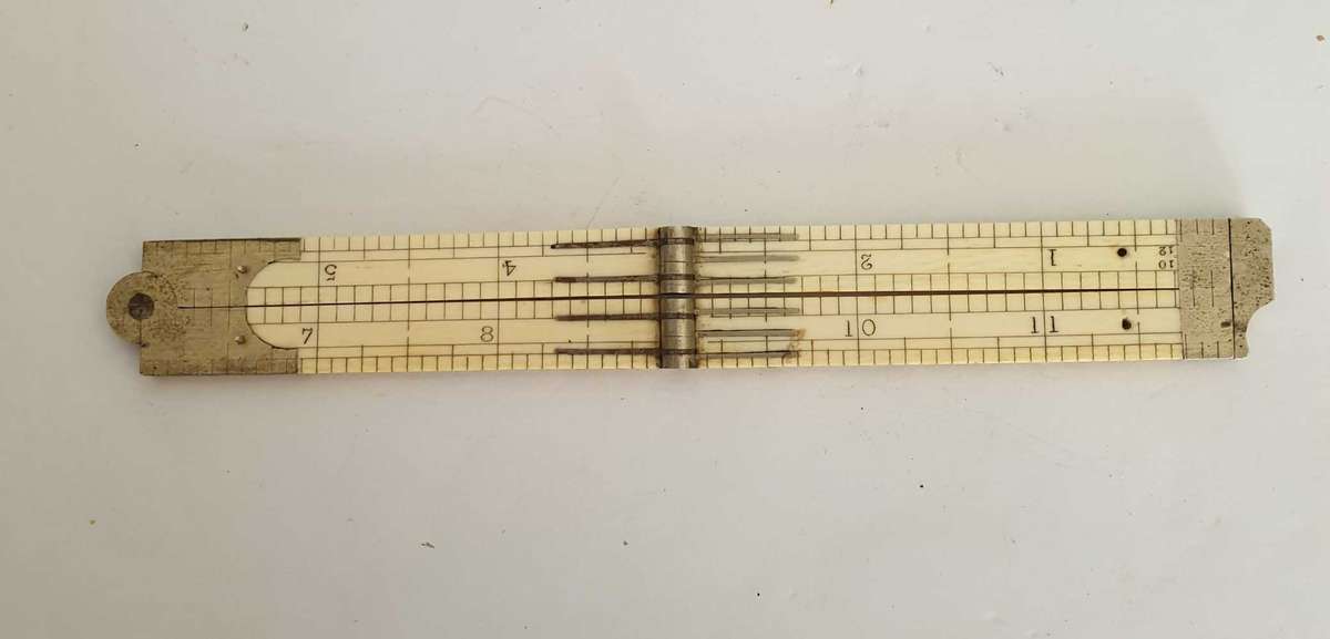 Antique ivory and brass four fold ruler made by E Preston in 1880