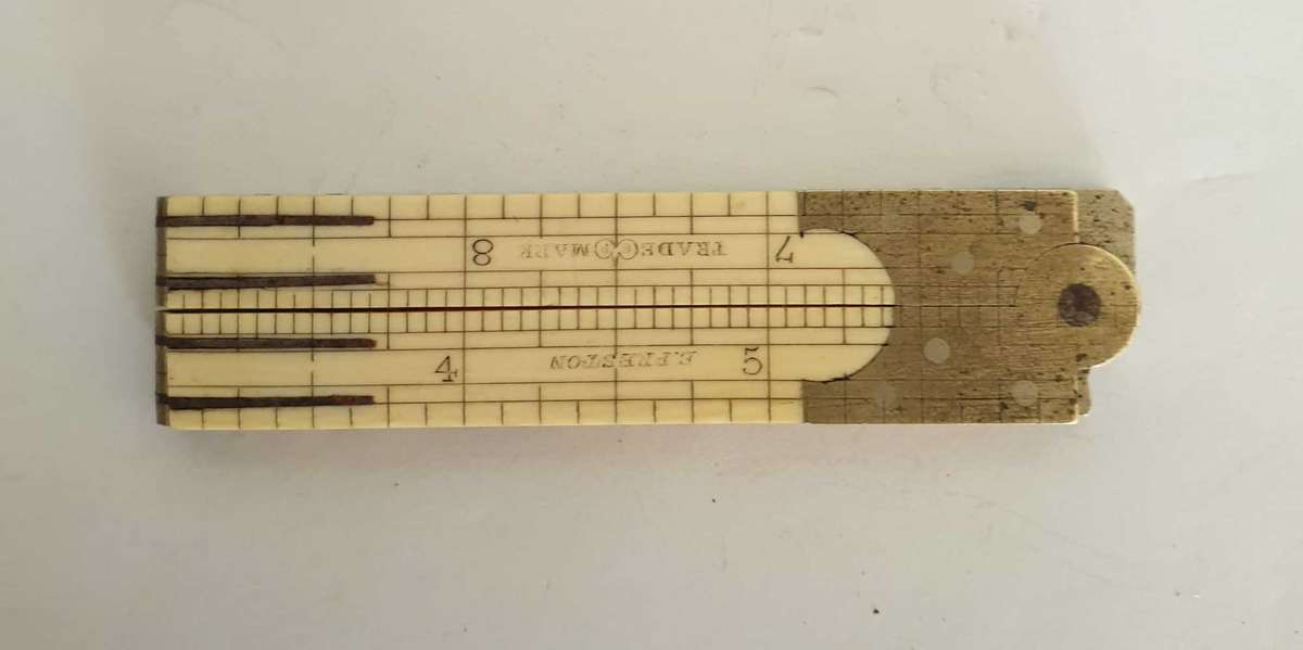 Antique ivory and brass four fold ruler made by E Preston in 1880