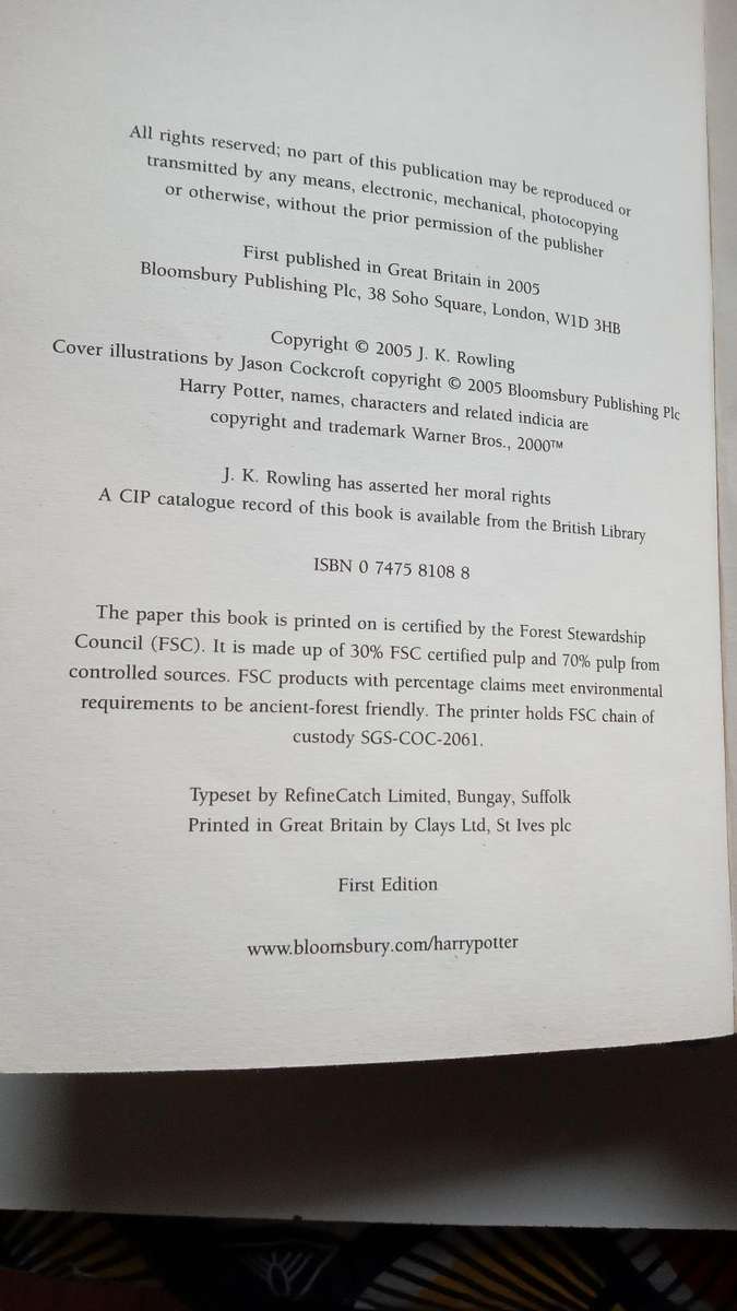 Harry Potter and the Half-Blood Prince (Page 99 misprint)