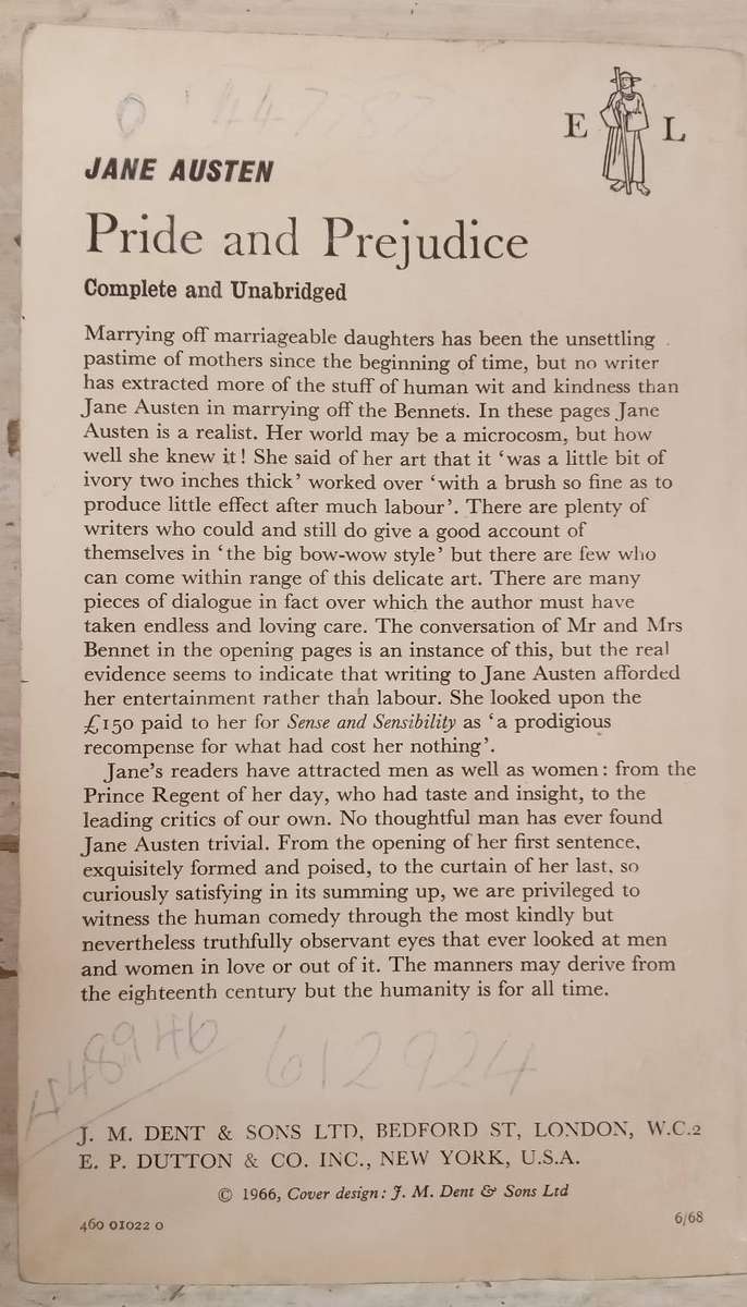 Pride and Prejudice - Jane Austen - Everyman's Library Dent 1968