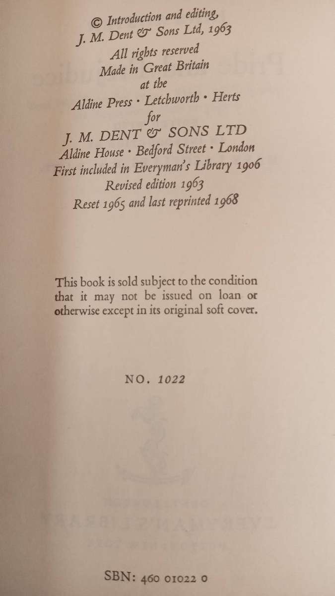 Pride and Prejudice - Jane Austen - Everyman's Library Dent 1968