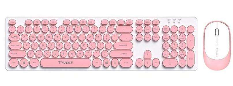 T-Wolf Retro Punk Wireless Keyboard and Mouse Set GG-TF770 PINK