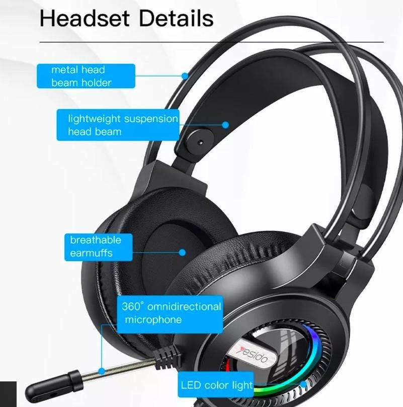 SECOND HAND YESIDO Gaming Headset EK02 Headphone Over-ear Earphone with Microphone