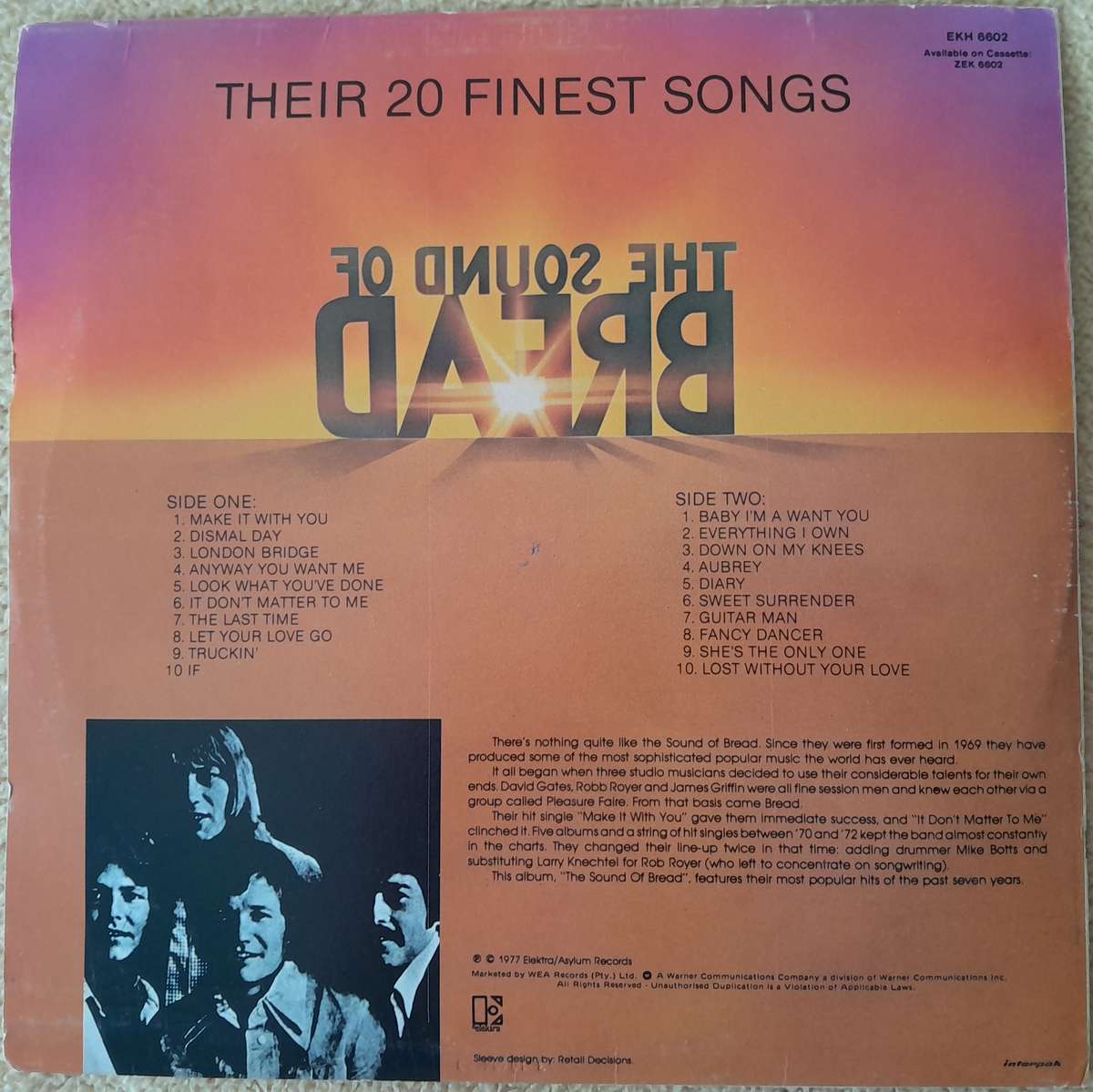 The Sound of Bread - Their 20 Finest Songs - vinyl LP record - David Gates - Collector's Item