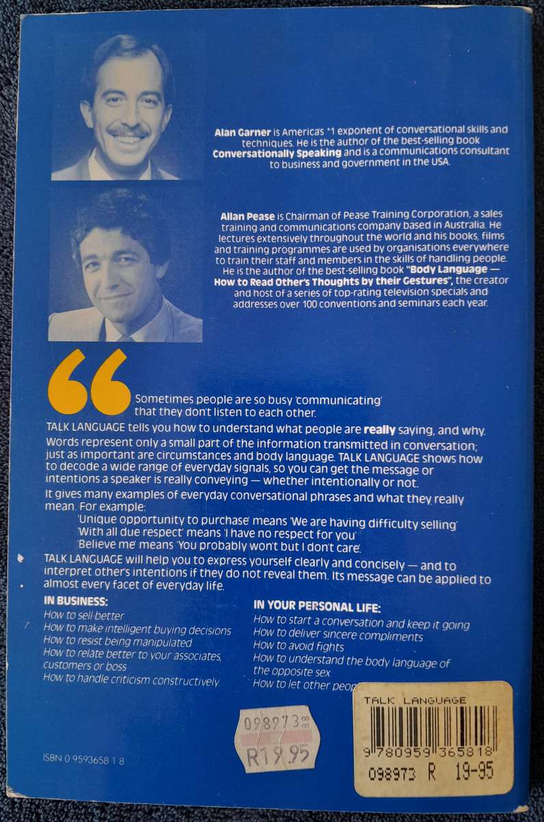 Talk Language by Allan Pease and Alan Gardner - The Classic Body Language Book!