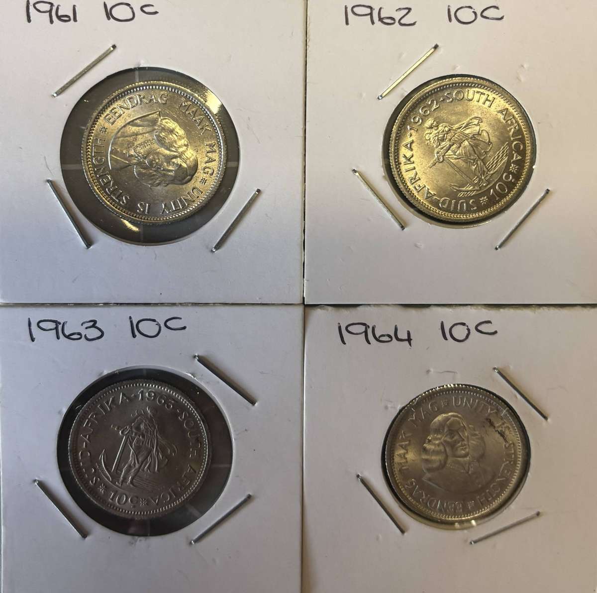 South African ten cents 1961, 1962, 1963 and 1964