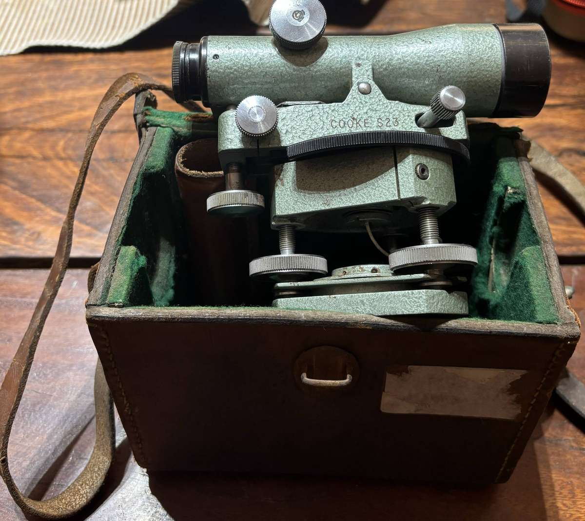 Antique dumpy level in original leather bag