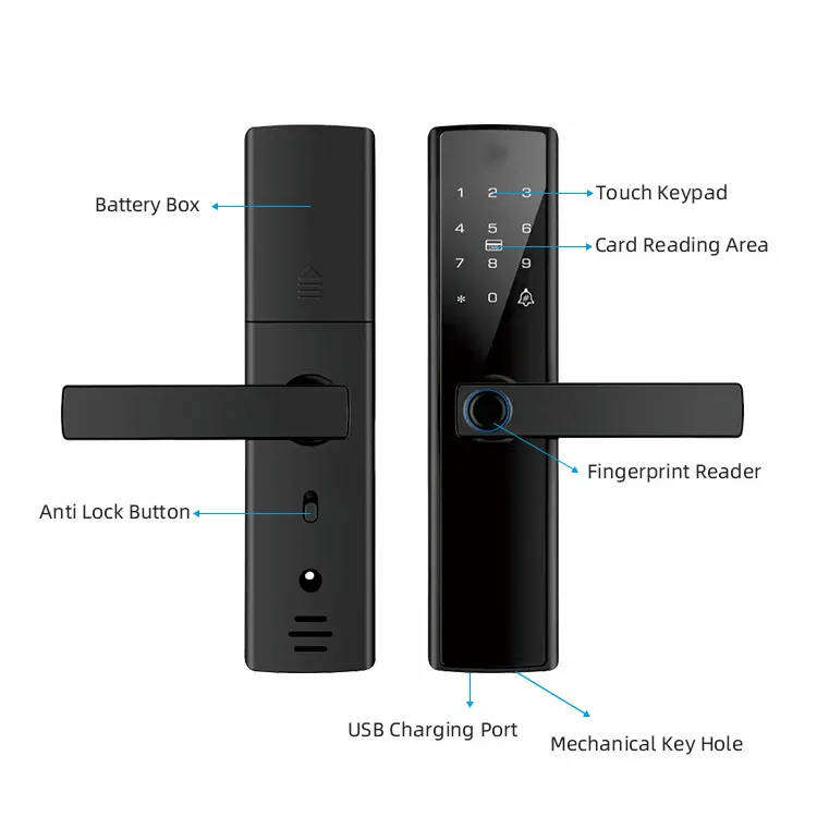5-in-1 Keyless Entry Smart Door Lock with Fingerprint, Smart App Control, IC Card, and Mechanical Ke