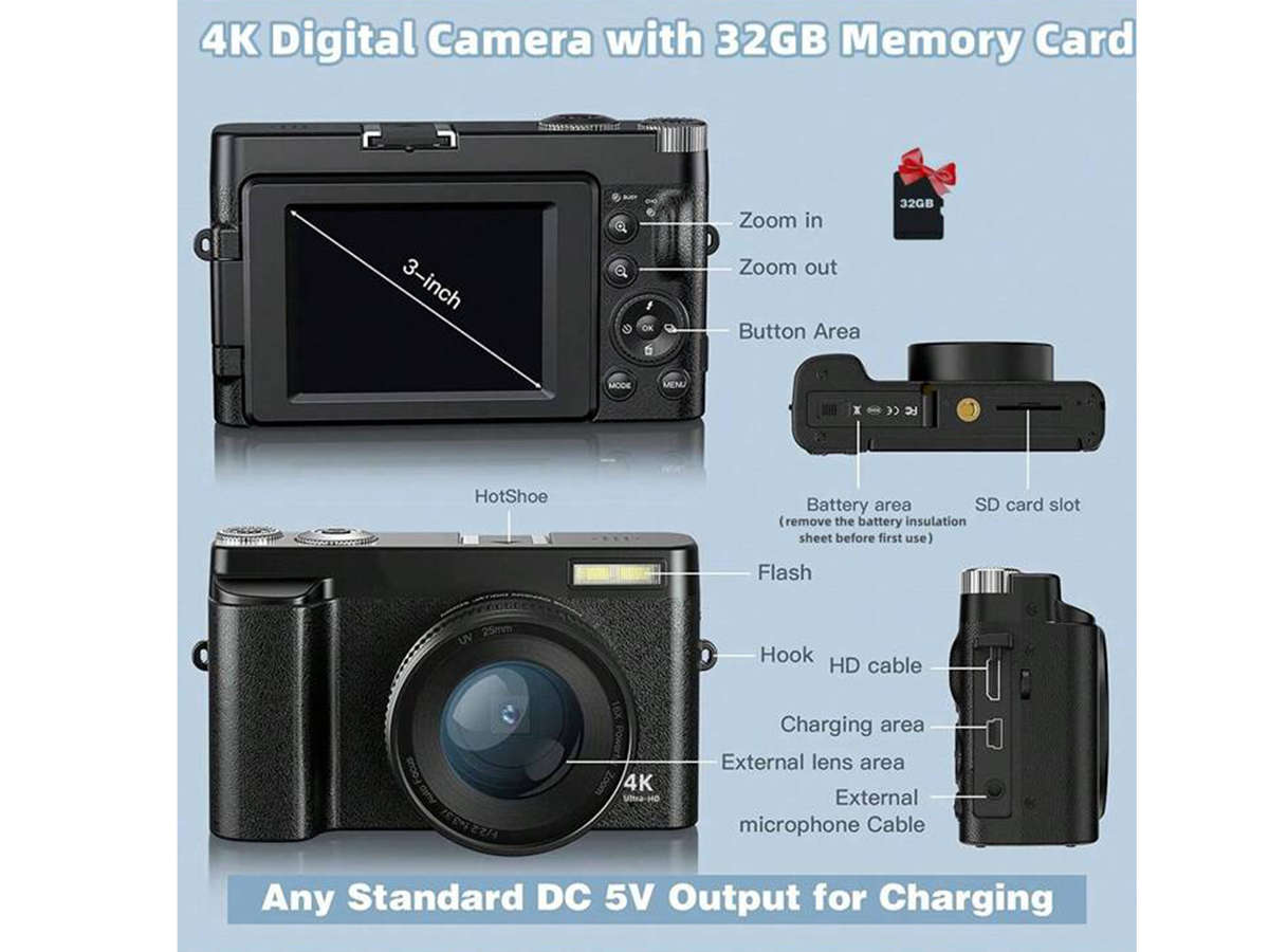 Mirrorless 4K Digital Camera with 25mm - 48MP