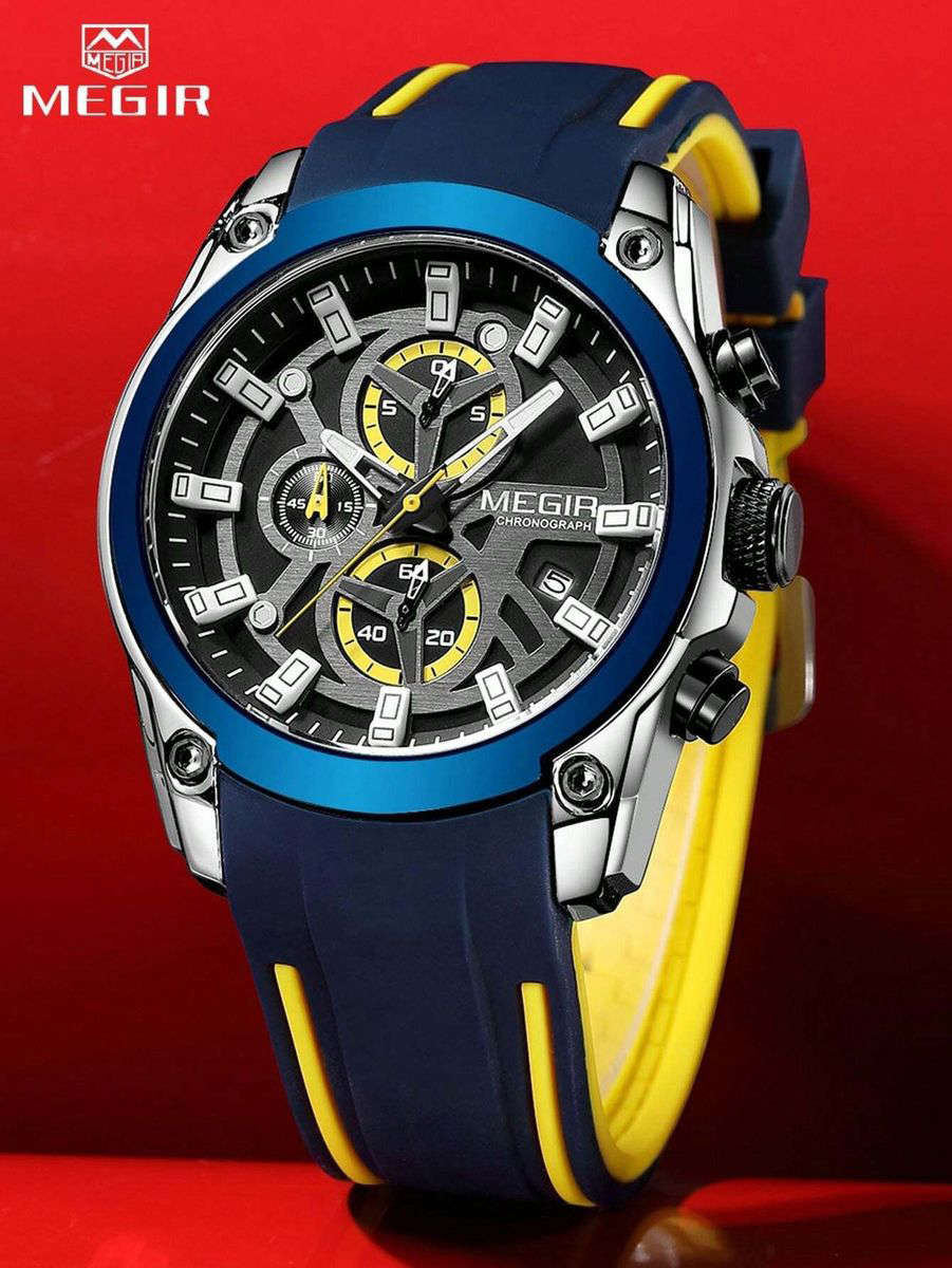 MEGIR - Multi-Functional Sports Watch With Water Resistance - Blue & Yellow