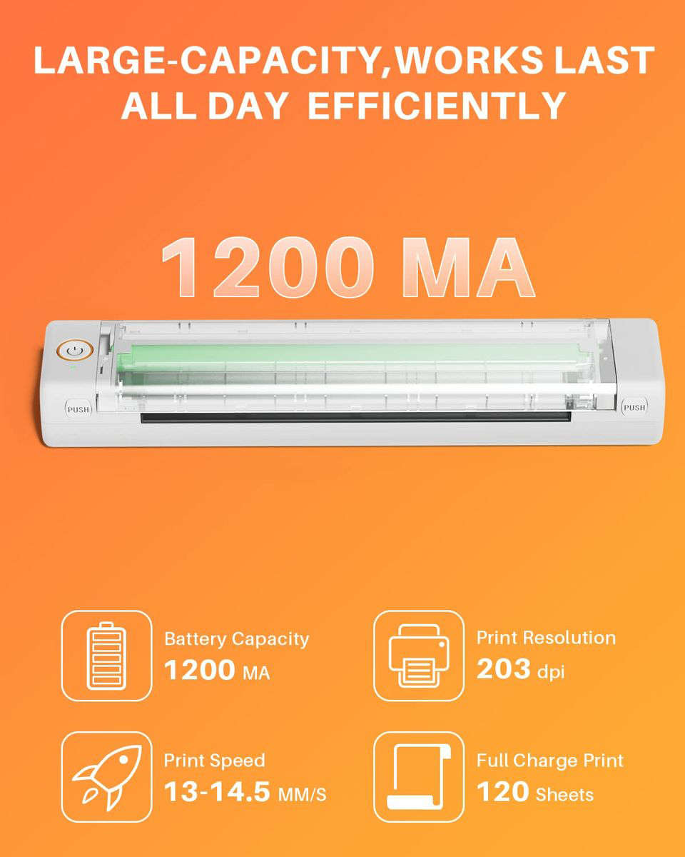 Phomemo M08F Thermal Portable Printer, A4 Letter Mobile Compact Printer - White