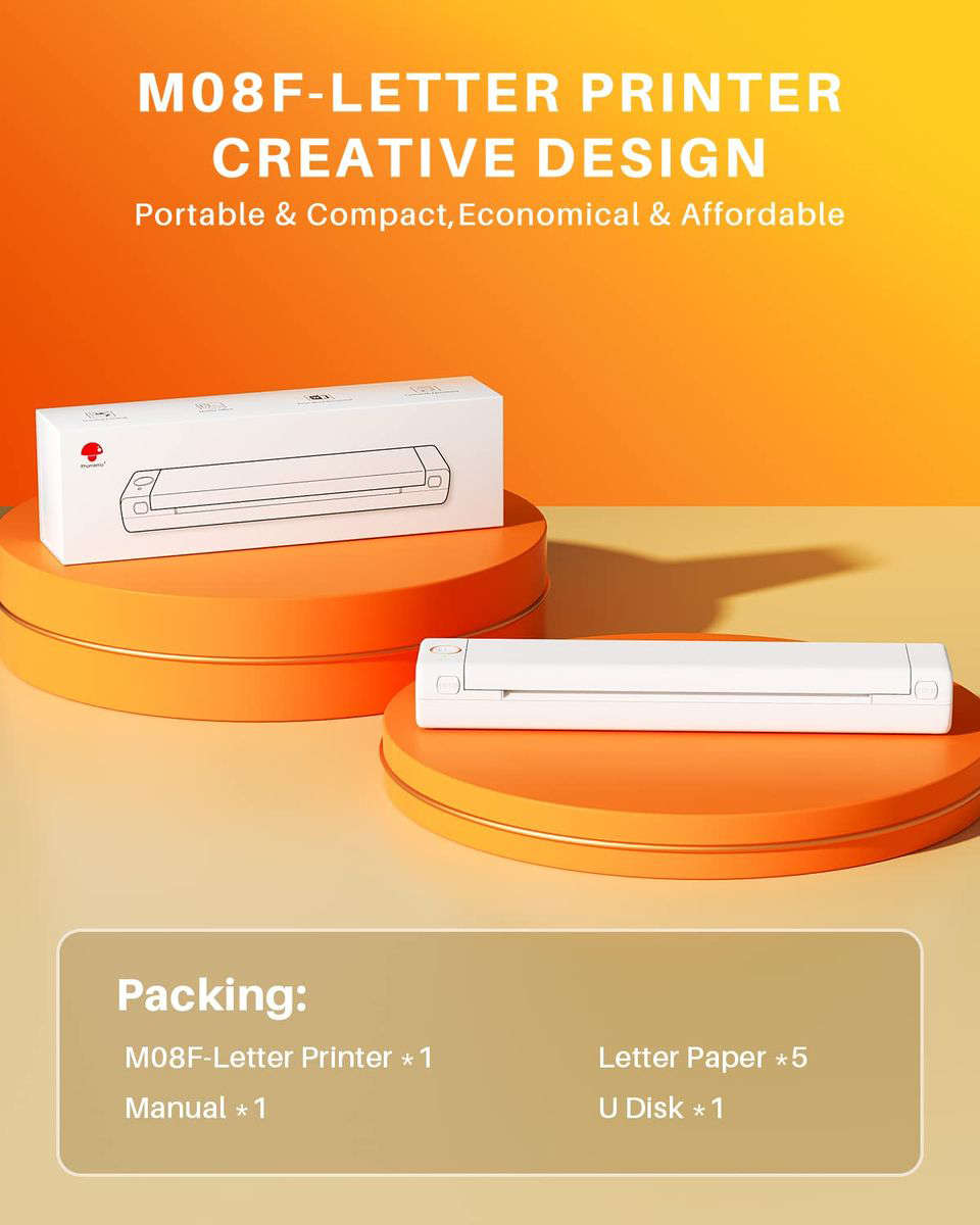 Phomemo M08F Thermal Portable Printer, A4 Letter Mobile Compact Printer - White