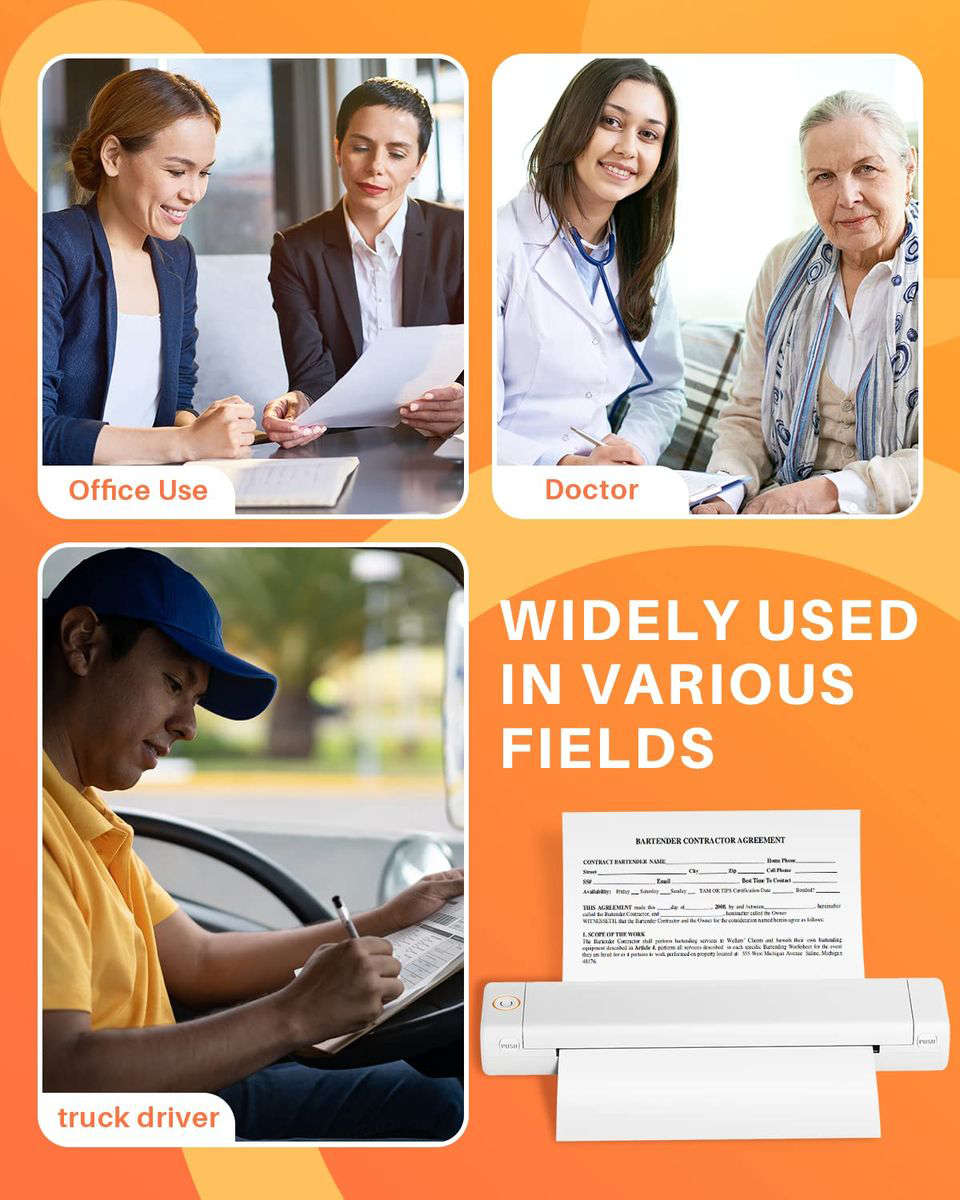 Phomemo M08F Thermal Portable Printer, A4 Letter Mobile Compact Printer - White