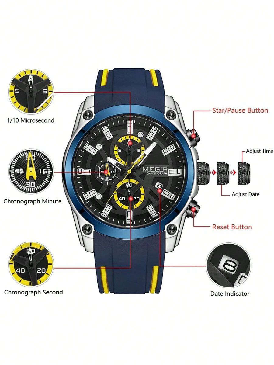 MEGIR - Multi-Functional Sports Watch With Water Resistance - Blue & Yellow