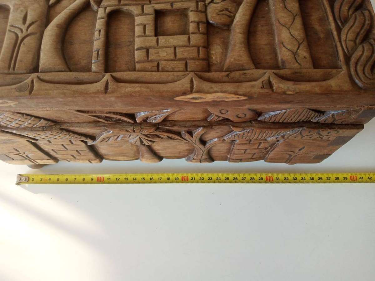 Antique Hand Carved  Hardwood Jewellery Box