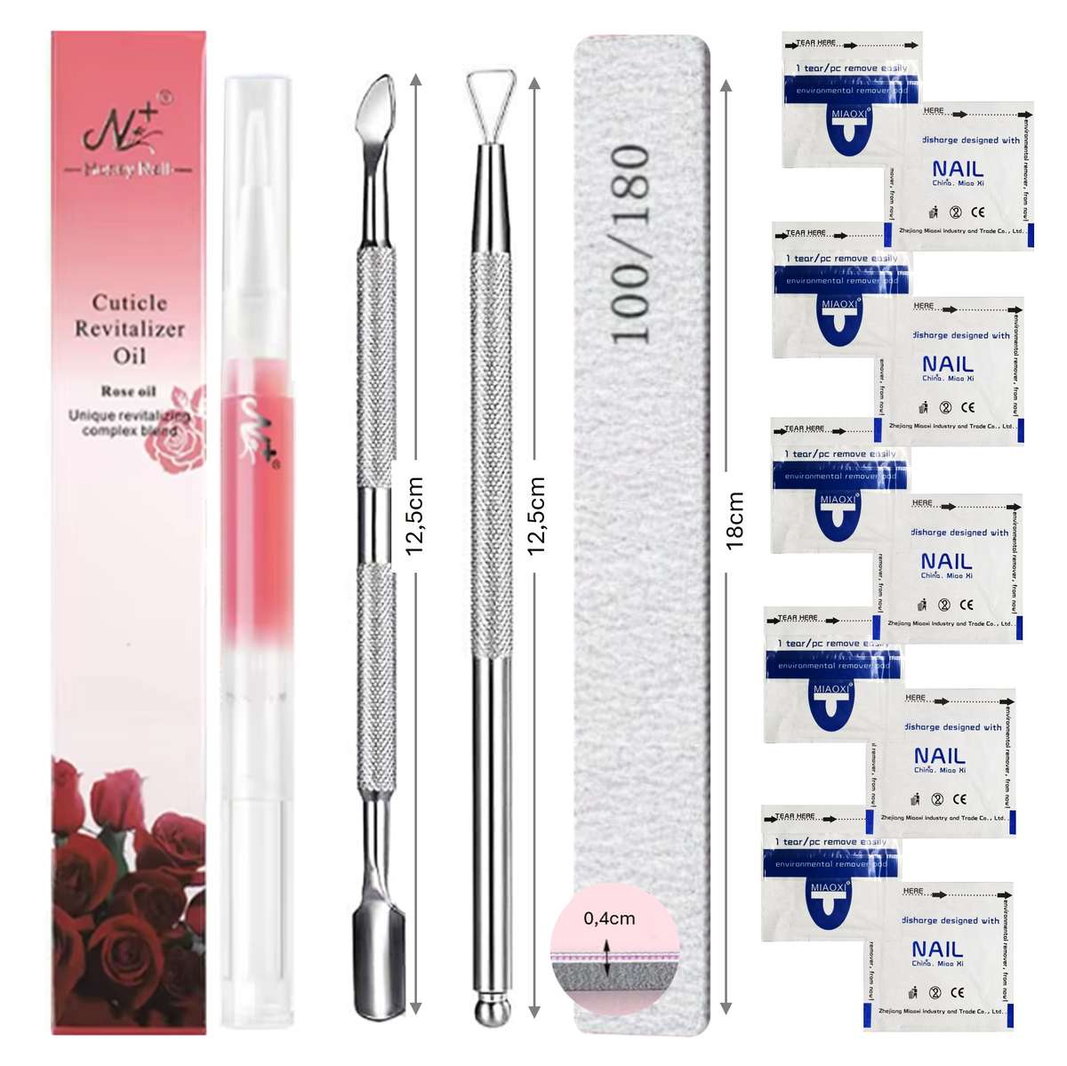 Manicure Kit - Acetone Gel Remover Bags, Gel Remover/Unarmor Plate, Nail File, Cuticle Oil & Pusher