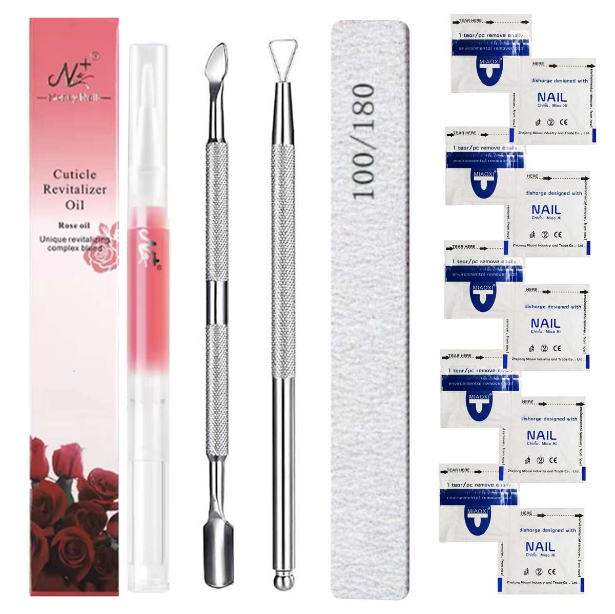 Manicure Kit - Acetone Gel Remover Bags, Gel Remover/Unarmor Plate, Nail File, Cuticle Oil & Pusher