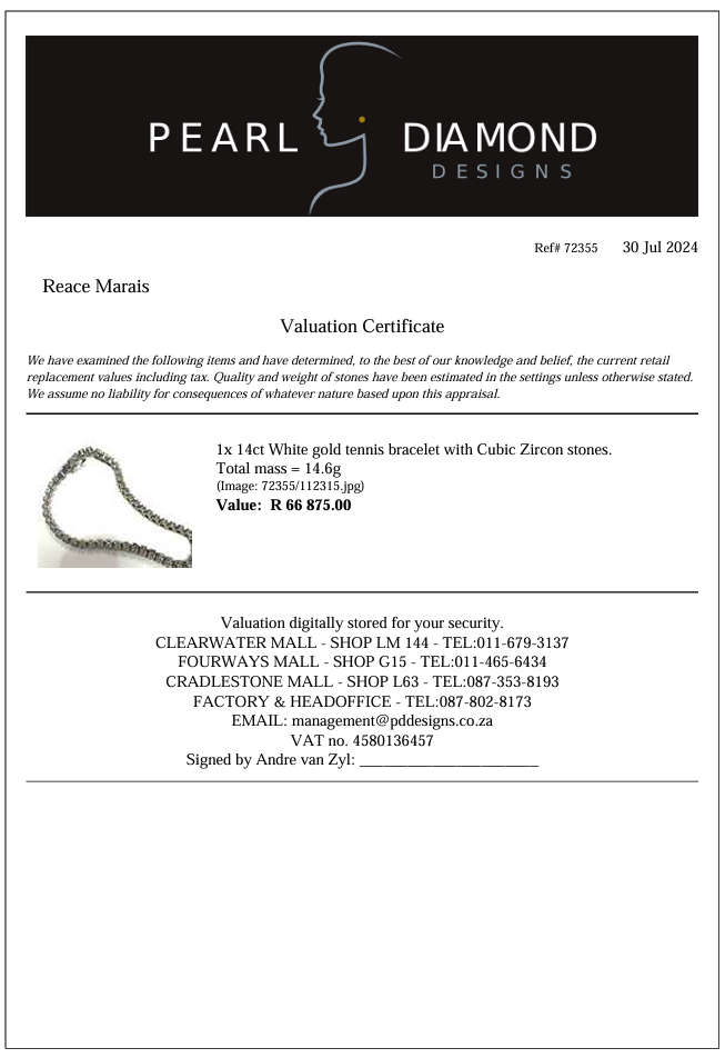 14ct White Gold Tennis Bracelet - NO RESERVE