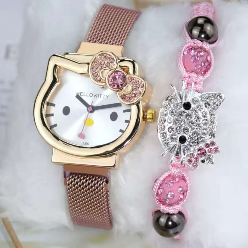 Hello Kitty Watch and Bracelet Set in elegant Rose Gold