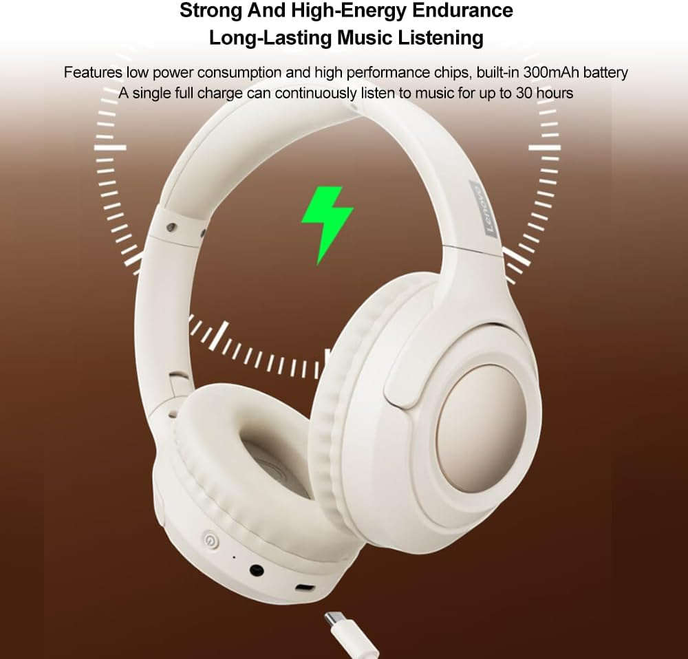 LENOVO - TH54 - Wireless Over-Ear Headphones With Immersive Sound Effect - White