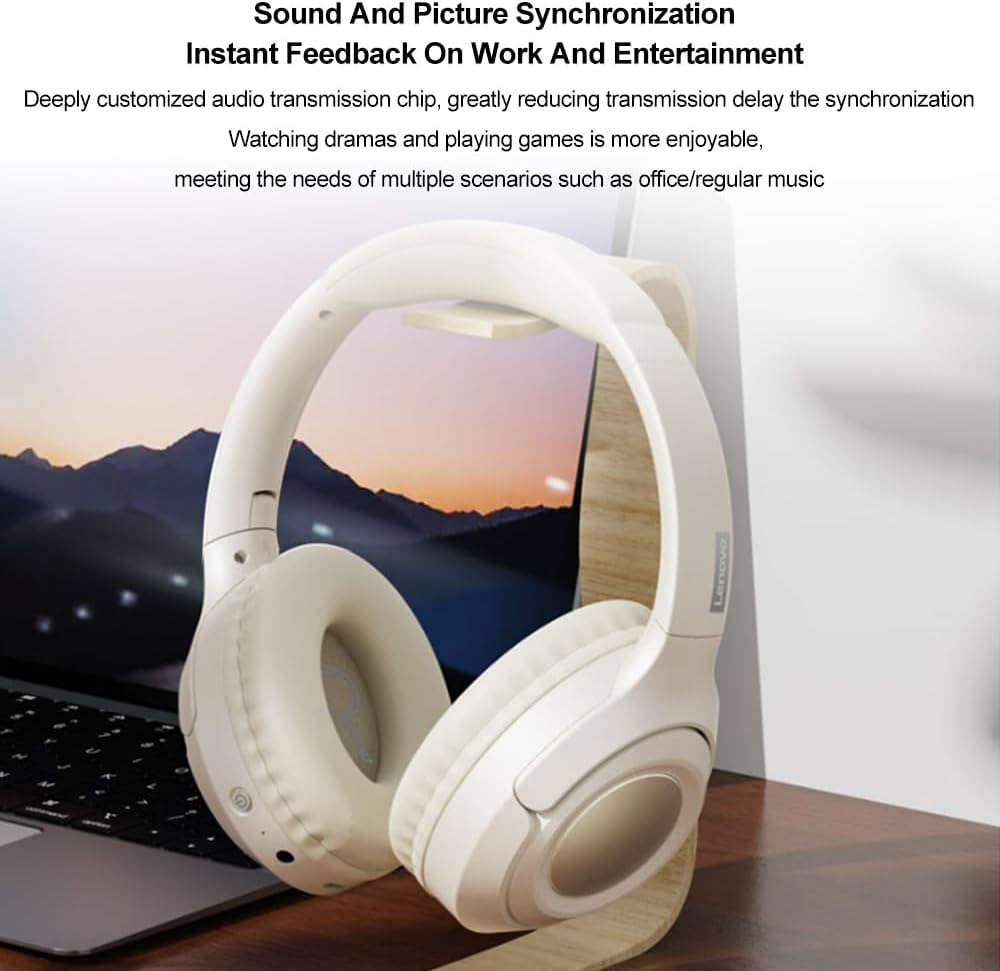 LENOVO - TH54 - Wireless Over-Ear Headphones With Immersive Sound Effect - White