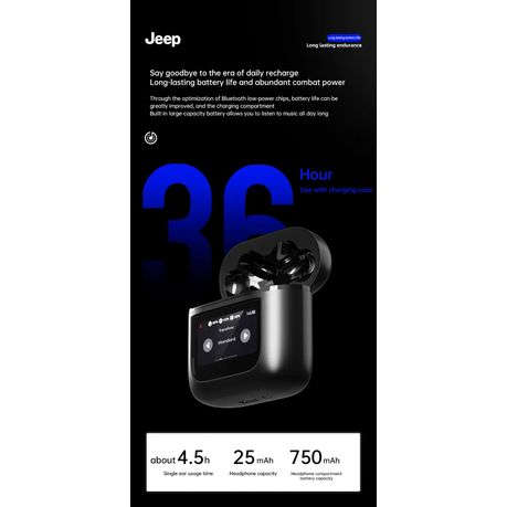JEEP - EW118 - Smart Touch Wireless Earbuds With Built-In Flashlight -Black