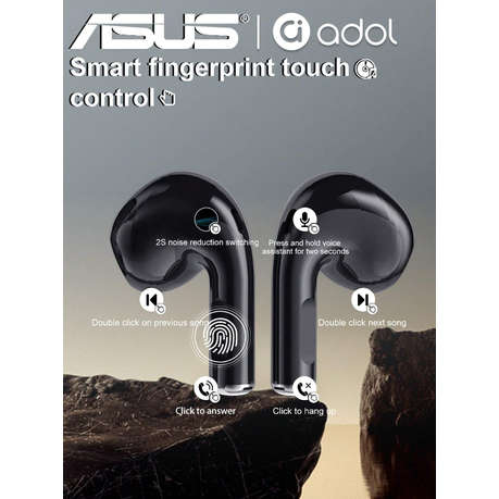 Asus - AS - UI - Semi - In - Ear Wireless Earbuds With Microphone - Black